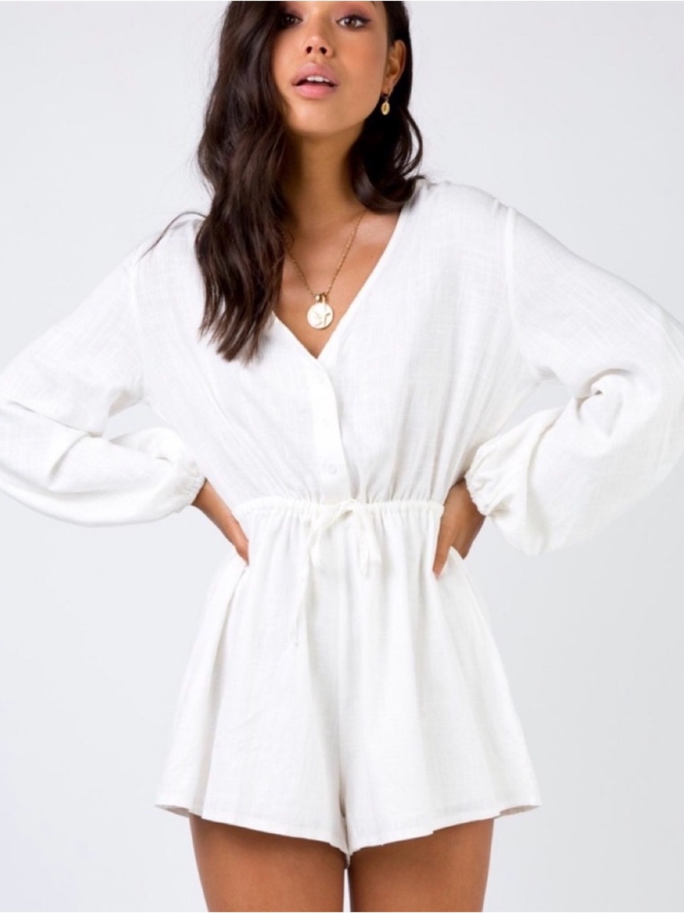 Polly Light Cream V-Neck Drawstring Waist Blouse